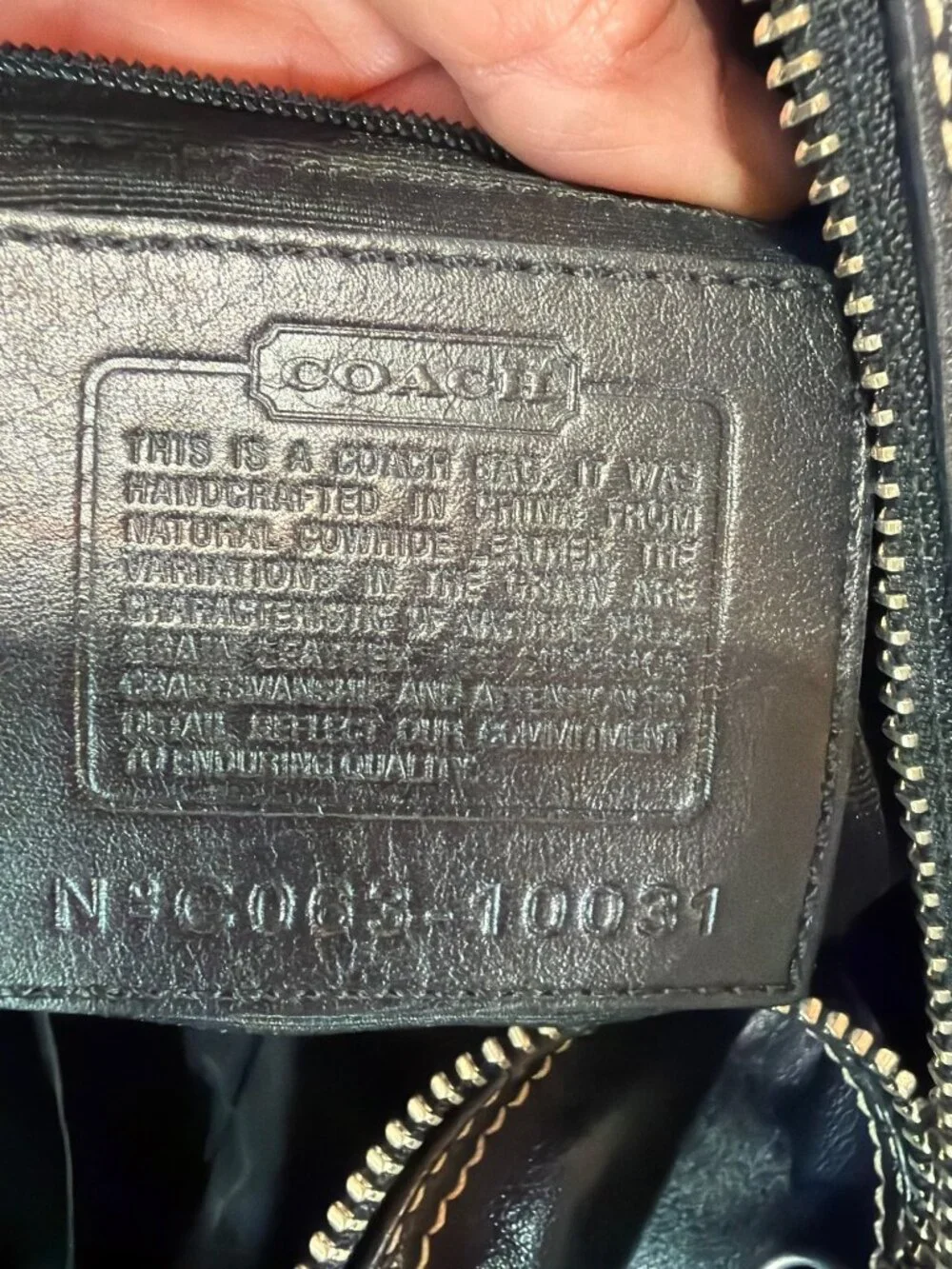 Coach Vintage Y2K Black Leather Soho Hobo Crescent Bag With White Contrast Stitc
